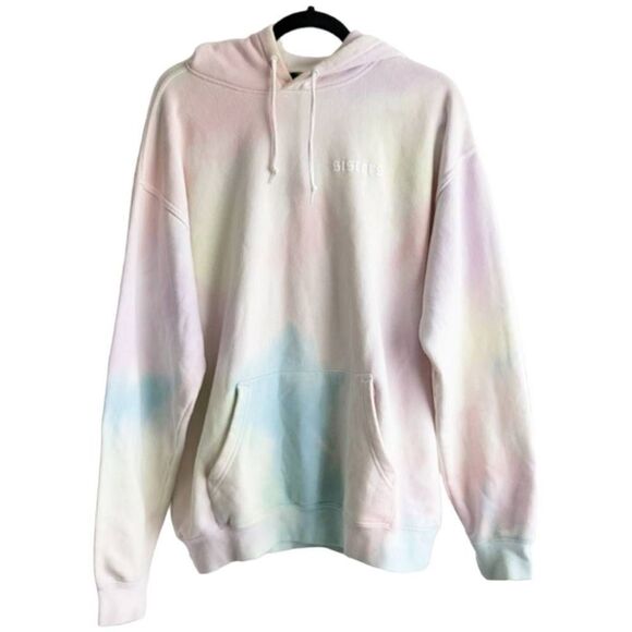 Sisters apparel by Safety Pin Hoodie Tie dye rainbow sherbet pastel oversized - Picture 3 of 13